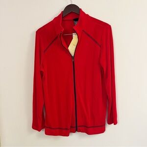 Citiknits Red Black Full Zip Stretch Slinky Knit Comfy Jacket size Medium NEW